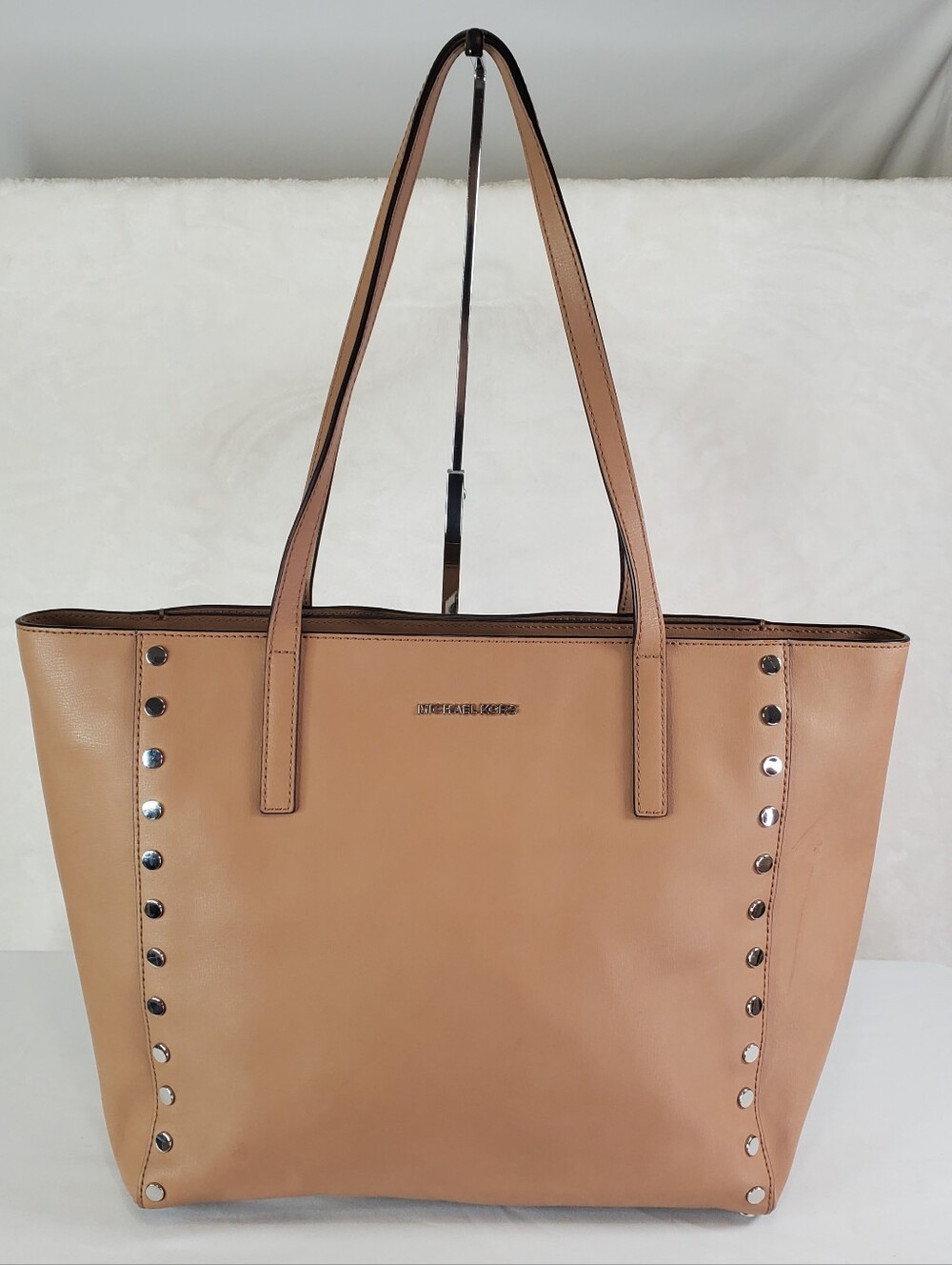 Michael Kors Rivington Large Studded Tote Turnlock Brown Leather Shoulder Bag